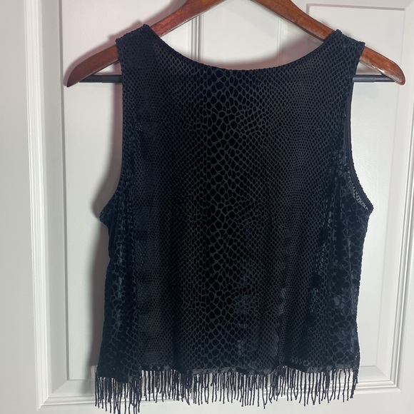 ASTR Fringed Beaded Burnout Velvet Crop Tank Top, flocked snakeskin - Picture 3 of 13
